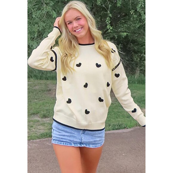 Women's Heart Sweater Casual Knit Crew Neck Long Sleeve Plus Size - Picture 5 of 6